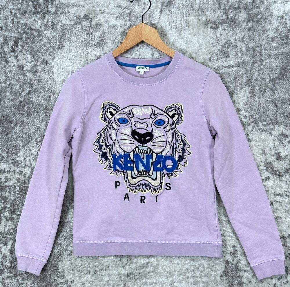 Kenzo Sweatshirt Small Womens Lilac Purple Crewneck Tiger Embroidered